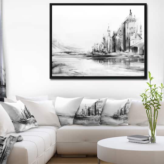 Designart - Zurich in Afternoon Sunlight - Cityscape Canvas Art Print in Black Frame